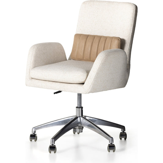 Leda Desk Chair by Four Hands in palermo nude, omari natural. Made from aluminum, 79% polyester, 16% viscose (rayon), 5% flax, linen, top grain leather in a transitional style.