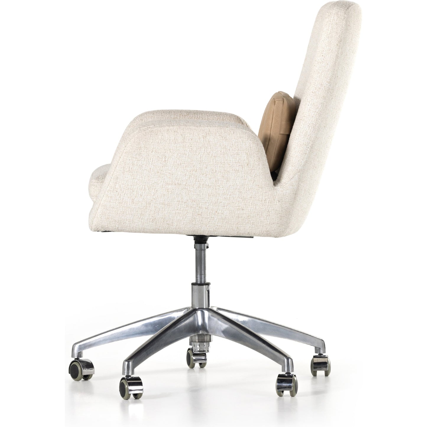 004 SI-1903051 | Additional Silo | Leda Desk Chair by Four Hands in palermo nude, omari natural. Made from aluminum, 79% polyester, 16% viscose (rayon), 5% flax, linen, top grain leather in a transitional style.