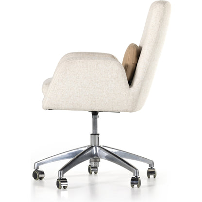 Leda Desk Chair by Four Hands in palermo nude, omari natural. Made from aluminum, 79% polyester, 16% viscose (rayon), 5% flax, linen, top grain leather in a transitional style.