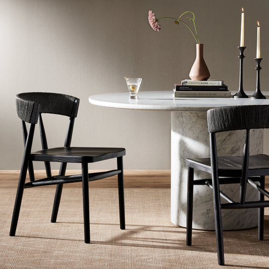 Buxton Dining Chair by Four Hands. Made from solid oak, rush in a modern style.