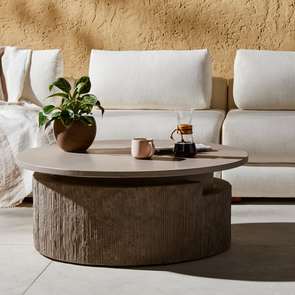 Huron Outdoor Coffee Table by Four Hands in flint. Made from concrete in a modern style.
