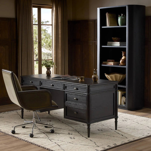 Toulouse Executive Desk by Four Hands. Made from solid oak, oak veneer in a modern style.