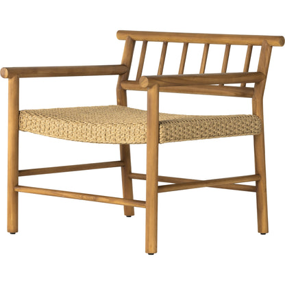 Larsen Outdoor Chair by Four Hands in natural teak, natural hyacinth. Made from solid fsc®-certified teak, 100% polyethylene in a coastal style.