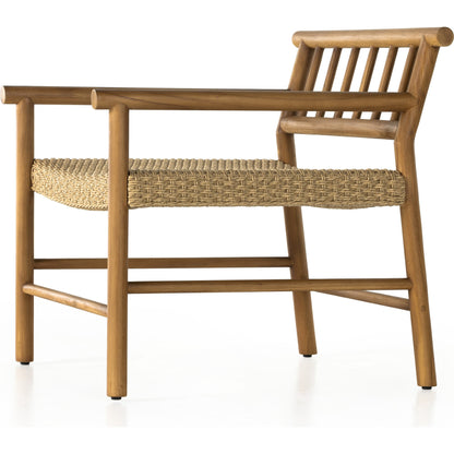 Larsen Outdoor Chair by Four Hands in natural teak, natural hyacinth. Made from solid fsc®-certified teak, 100% polyethylene in a coastal style.