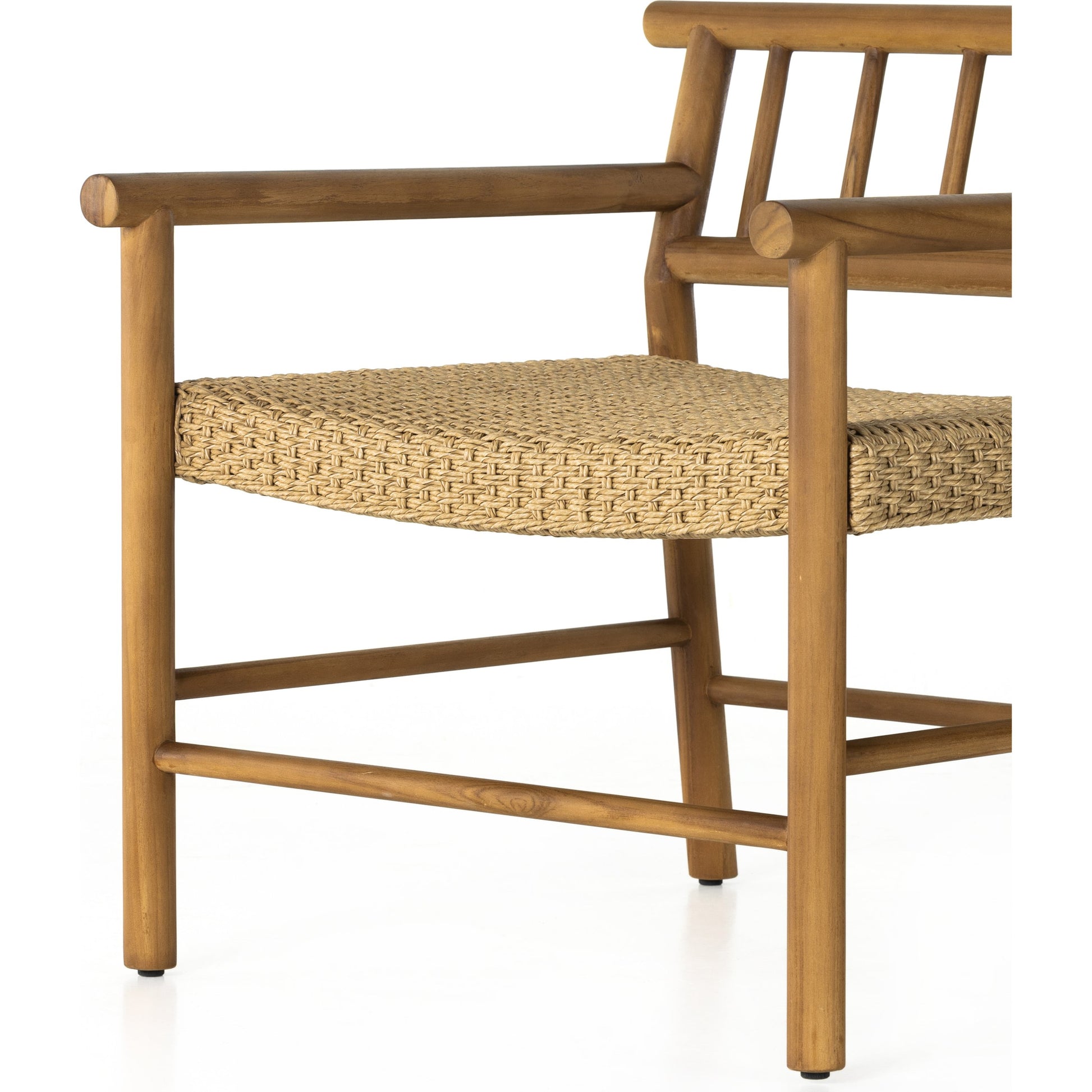 Larsen Outdoor Chair by Four Hands in natural teak, natural hyacinth. Made from solid fsc®-certified teak, 100% polyethylene in a coastal style.