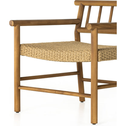 Larsen Outdoor Chair by Four Hands in natural teak, natural hyacinth. Made from solid fsc®-certified teak, 100% polyethylene in a coastal style.