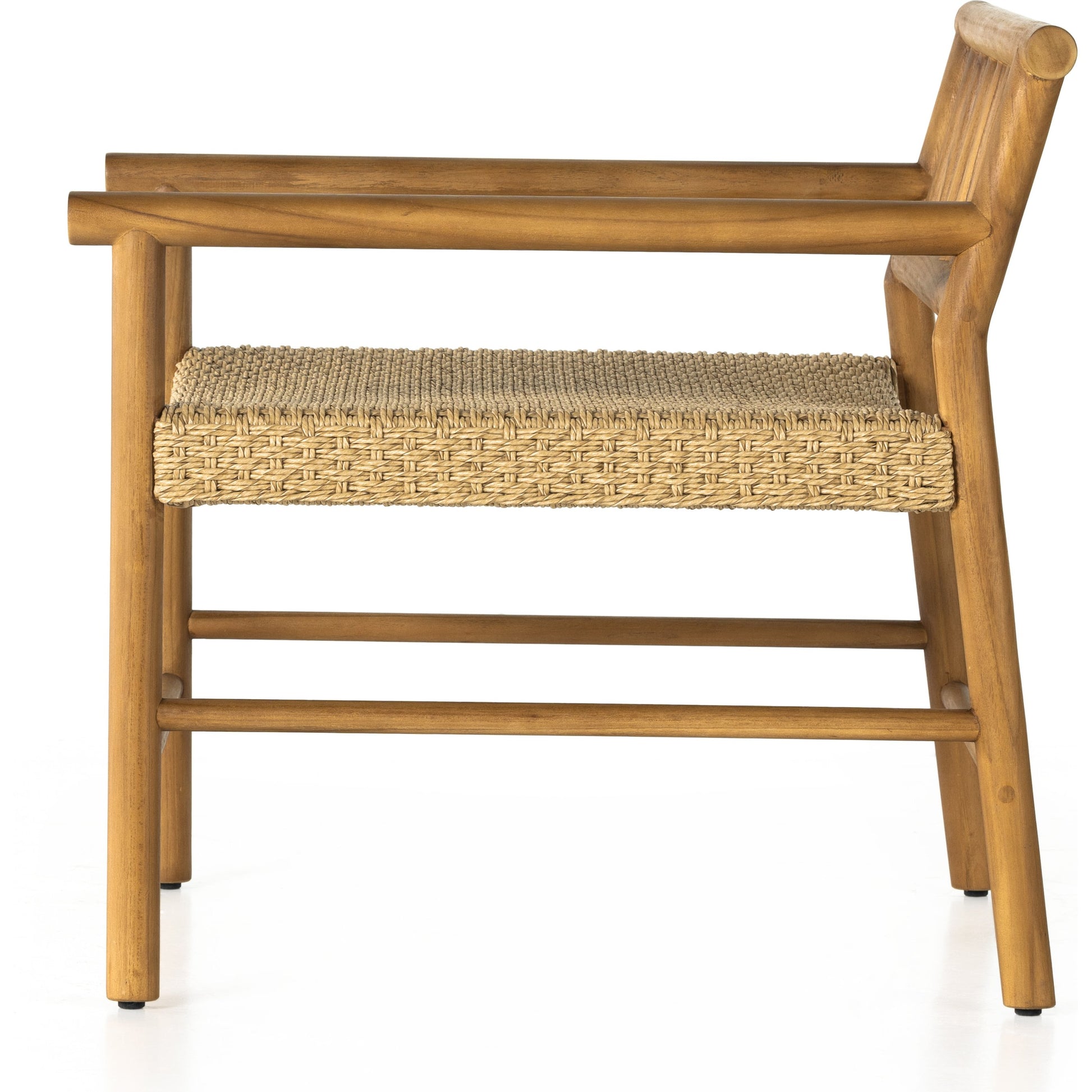 Larsen Outdoor Chair by Four Hands in natural teak, natural hyacinth. Made from solid fsc®-certified teak, 100% polyethylene in a coastal style.