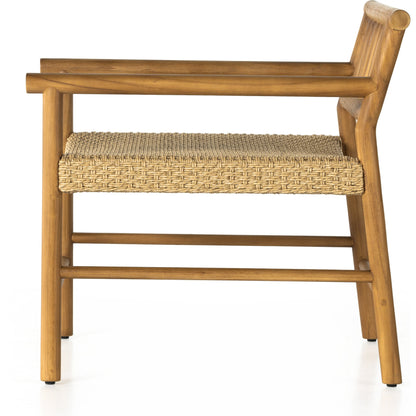 Larsen Outdoor Chair by Four Hands in natural teak, natural hyacinth. Made from solid fsc®-certified teak, 100% polyethylene in a coastal style.