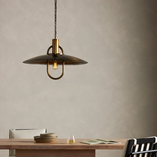 Arely Pendant by Four Hands in dark antique brass. Made from iron, thermoplastic, brass in a transitional style.