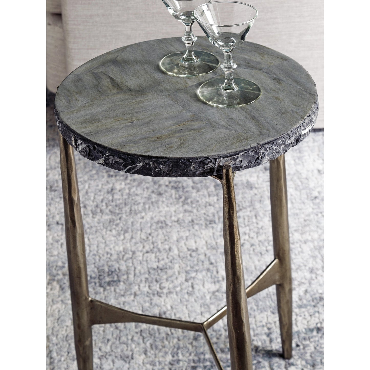 003 SI-2013286 | Closeup | Tybalt Spot Table by Artistica Home in bronze leaf. Made from unique in a modern style.