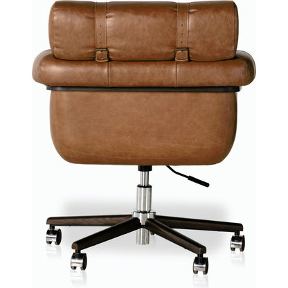 Arnold Desk Chair by Four Hands in polished aluminum, mocha ash, sonoma chestnut and mocha ash, sonoma chestnut. Made from top grain leather, solid ash in a transitional style.