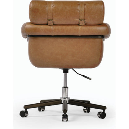 Arnold Desk Chair by Four Hands in polished aluminum, mocha ash, sonoma chestnut and mocha ash, sonoma chestnut. Made from top grain leather, solid ash in a transitional style.