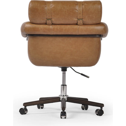 Arnold Desk Chair by Four Hands in polished aluminum, mocha ash, sonoma chestnut and mocha ash, sonoma chestnut. Made from top grain leather, solid ash in a transitional style.