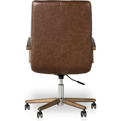 Luca Desk Chair by Four Hands in sonoma coco, amber ash. Made from top grain leather, solid ash, aluminum in a modern style.