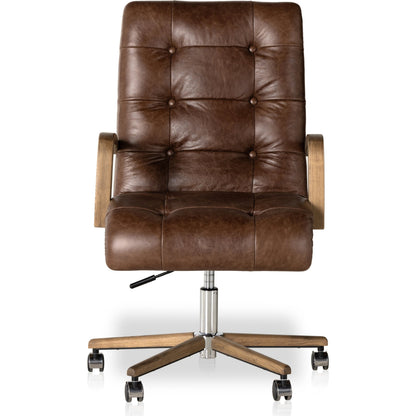 Luca Desk Chair by Four Hands in sonoma coco, amber ash. Made from top grain leather, solid ash, aluminum in a modern style.