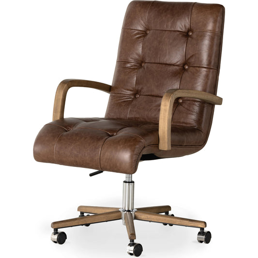 Luca Desk Chair by Four Hands in sonoma coco, amber ash. Made from top grain leather, solid ash, aluminum in a modern style.