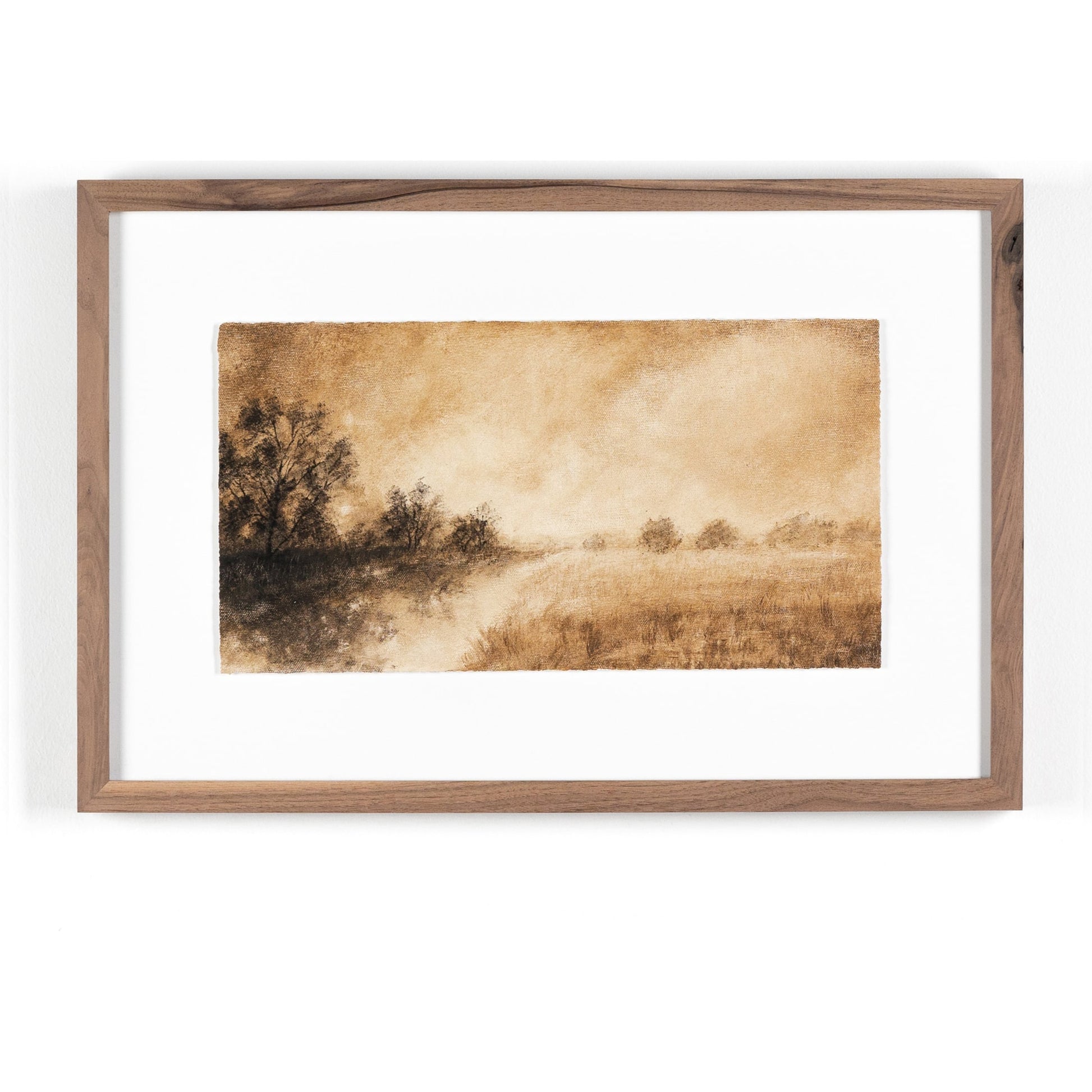 Hillside Haze II by Aileen Fitzgerald by Four Hands in rustic walnut. Made from rustic walnut, acrylic glazing, textured fine art paper in a cottage & farmhouse style.