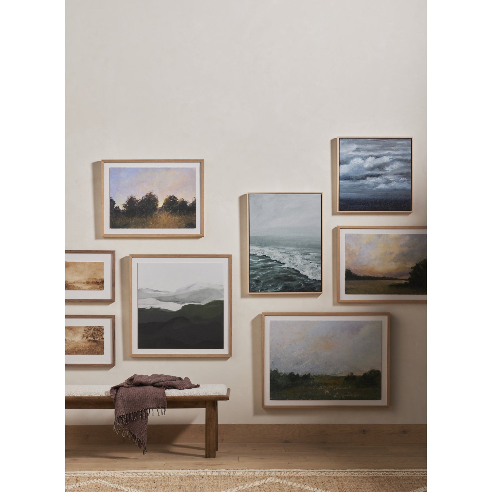 Hillside Haze II by Aileen Fitzgerald by Four Hands in rustic walnut. Made from rustic walnut, acrylic glazing, textured fine art paper in a cottage & farmhouse style.