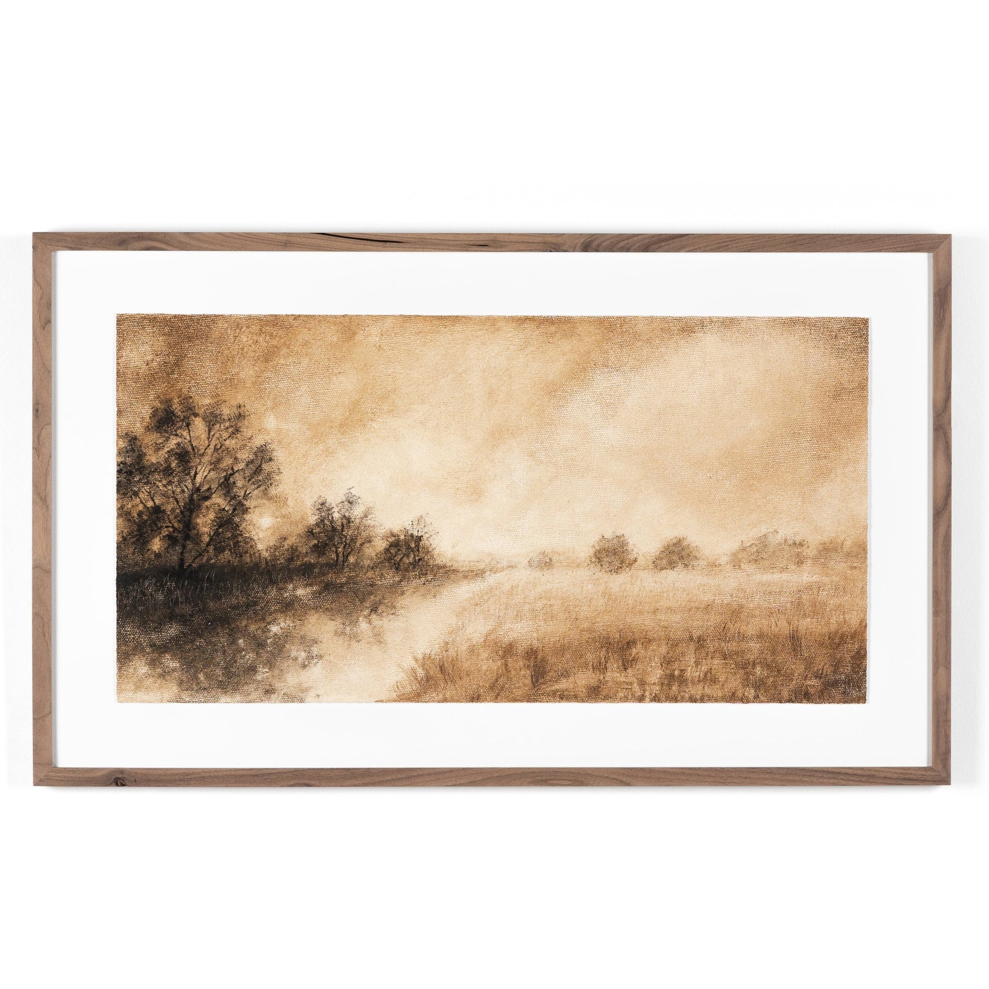 Hillside Haze II by Aileen Fitzgerald by Four Hands in rustic walnut. Made from rustic walnut, acrylic glazing, textured fine art paper in a cottage & farmhouse style.