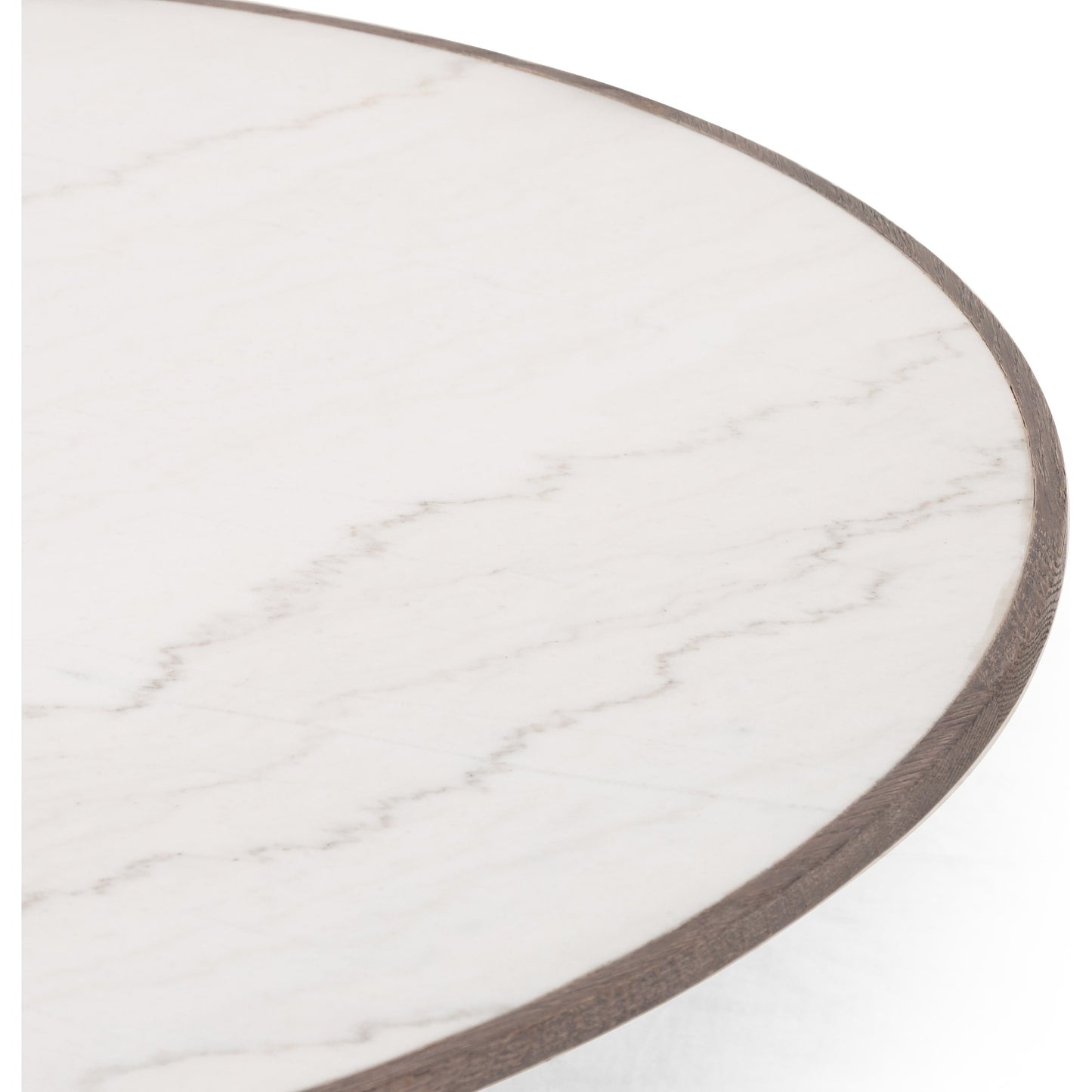 001 SI-1902515 | Closeup | Skye Coffee Table by Four Hands in weathered dark elm, white marble, weathered dark oak. Made from solid marble, solid reclaimed elm, solid oak in a coastal style.