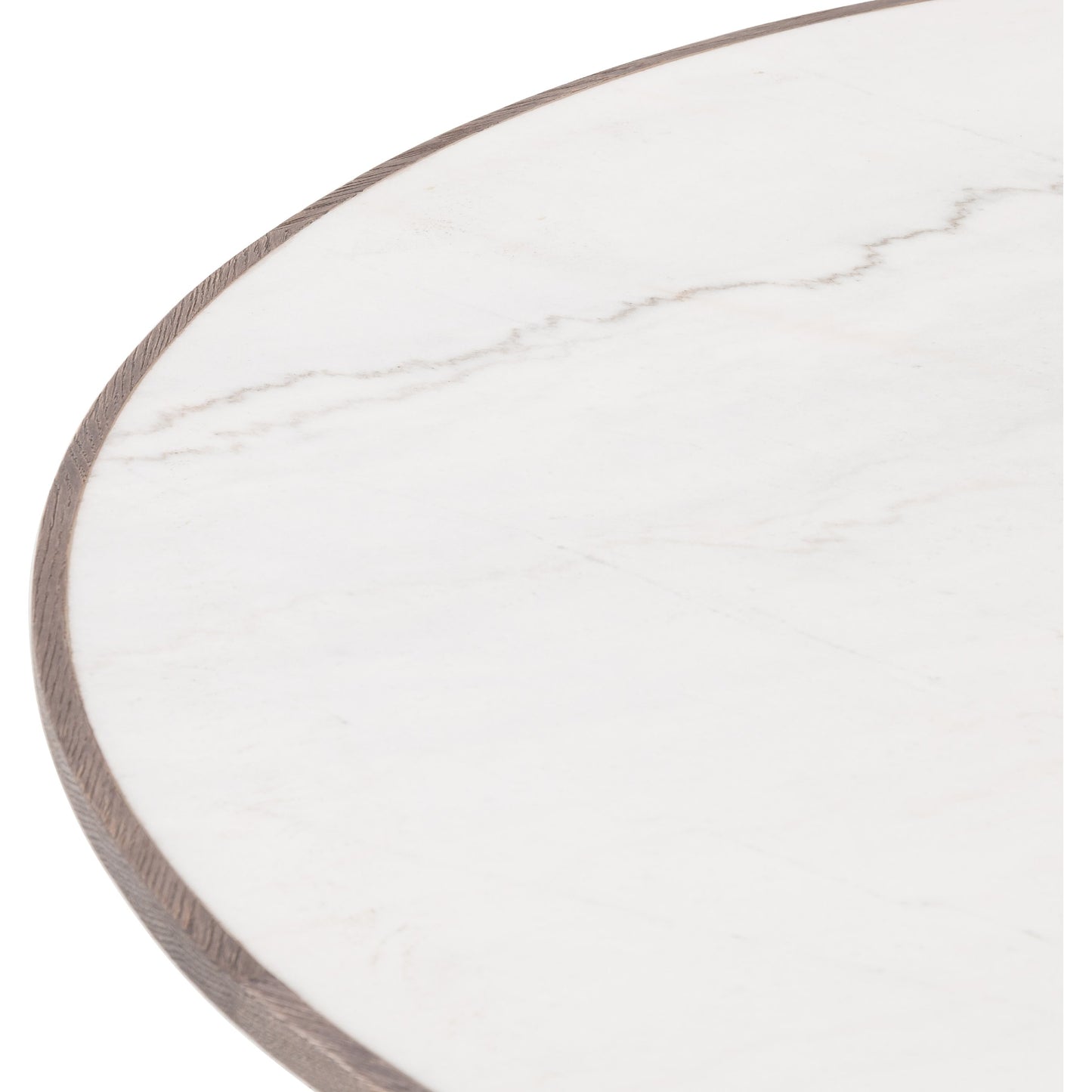 005 SI-1902515 | Closeup | Skye Coffee Table by Four Hands in weathered dark elm, white marble, weathered dark oak. Made from solid marble, solid reclaimed elm, solid oak in a coastal style.