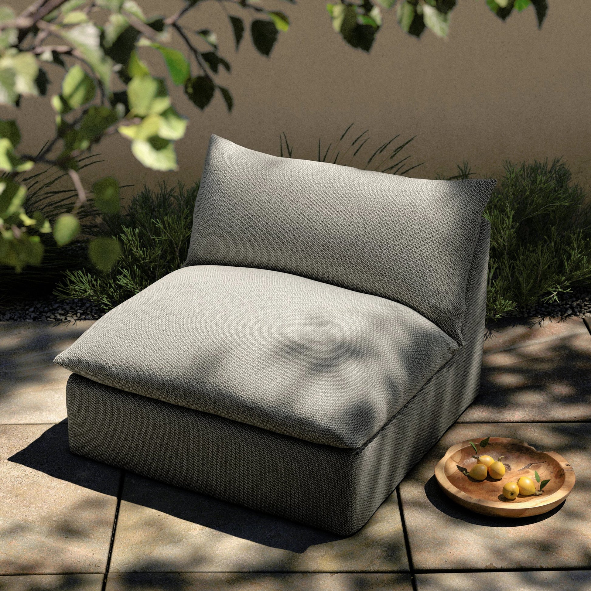 Grant Outdoor Swivel Chair by Four Hands. Made from 100% olefin, 91% polyurethane foam pad, 9% polyester fiber batting in a transitional style.
