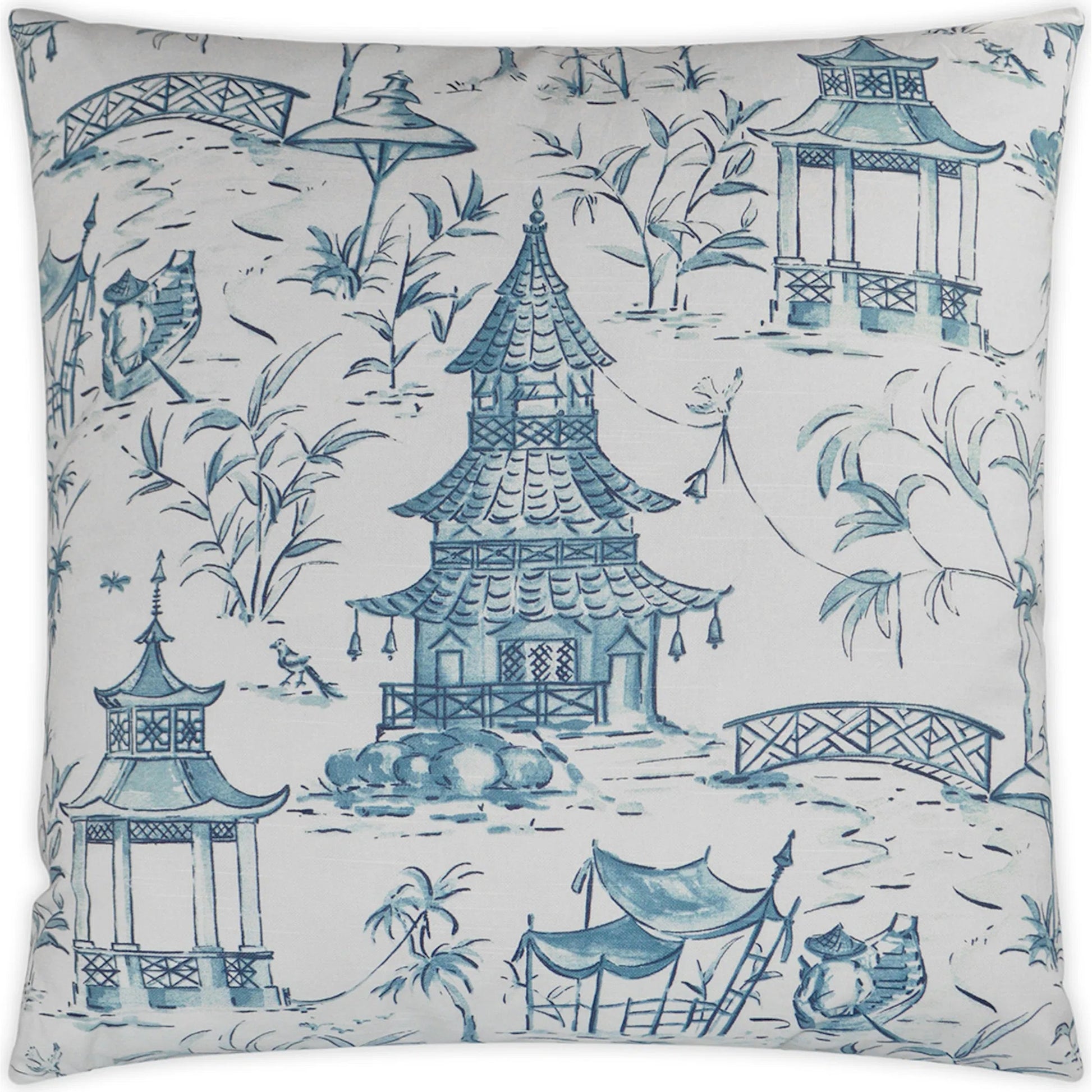 Pagodas Pillow by DV Kap Home in blue. Made from 100% cotton in a traditional style.