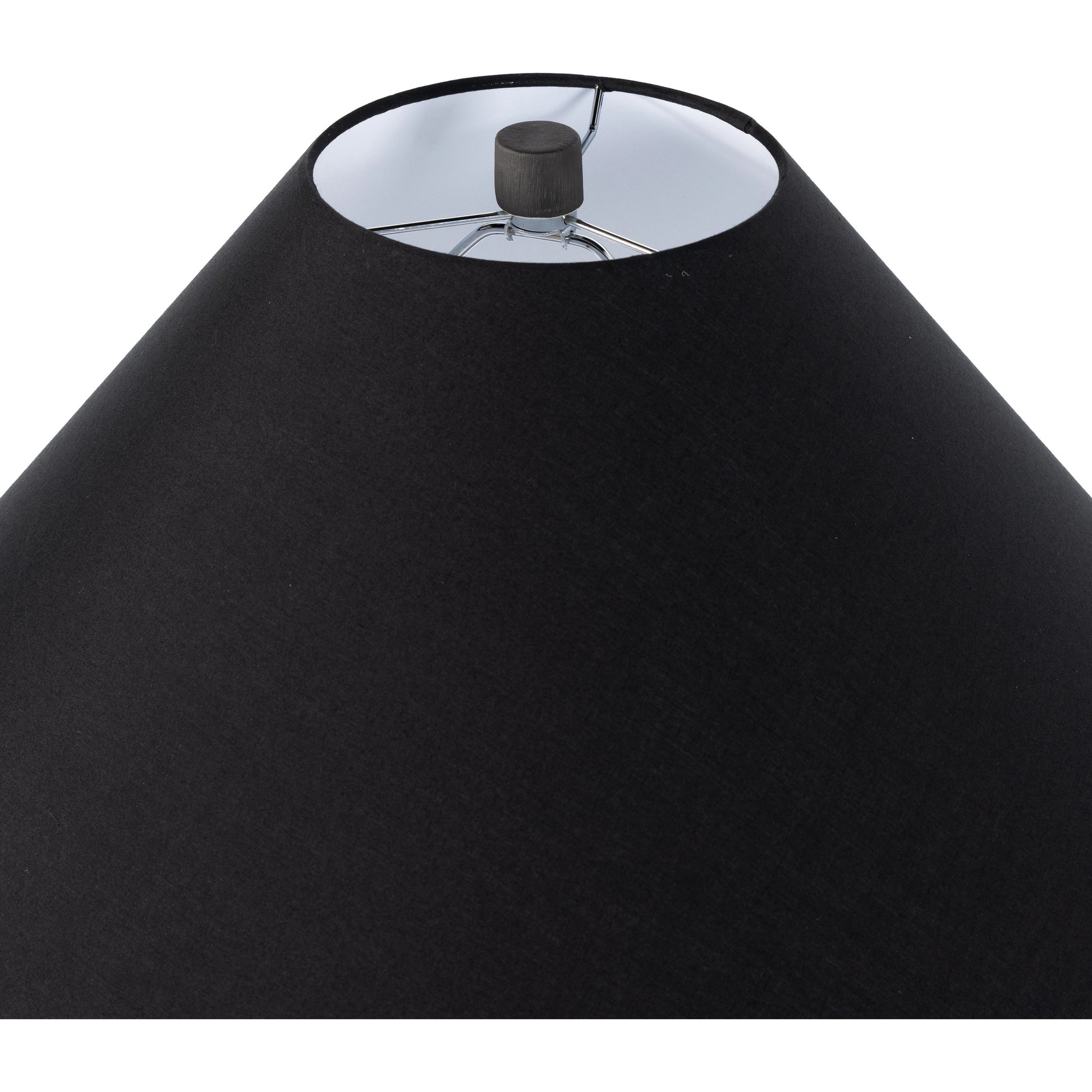 Muji Table Lamp by Four Hands in textured matte black porcelain ceramic, ivory linen. Made from ceramic, 65% polyester, 35% flax, linen, thermoplastic in a modern style.