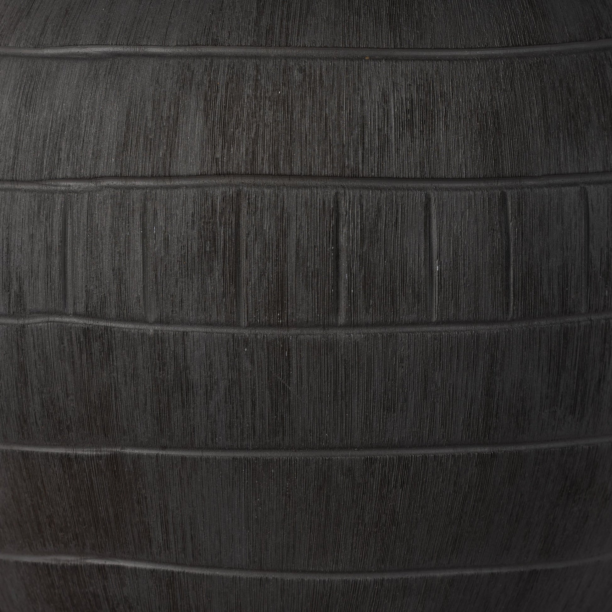 Muji Table Lamp by Four Hands in textured matte black porcelain ceramic, ivory linen. Made from ceramic, 65% polyester, 35% flax, linen, thermoplastic in a modern style.