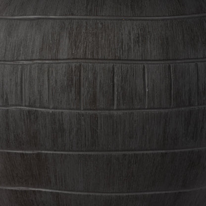 Muji Table Lamp by Four Hands in textured matte black porcelain ceramic, ivory linen. Made from ceramic, 65% polyester, 35% flax, linen, thermoplastic in a modern style.