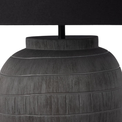 Muji Table Lamp by Four Hands in textured matte black porcelain ceramic, ivory linen. Made from ceramic, 65% polyester, 35% flax, linen, thermoplastic in a modern style.