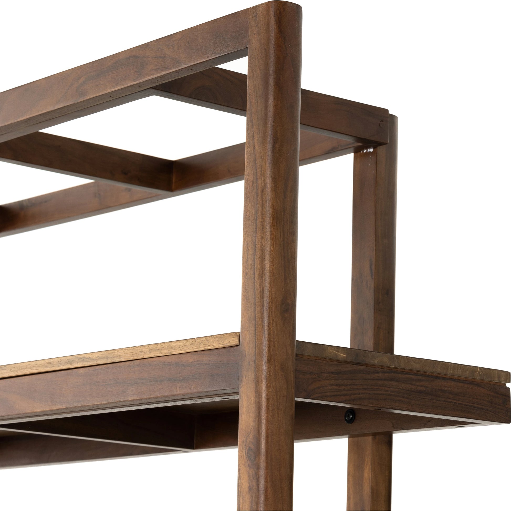 Reza Wide Bookcase by Four Hands in smoked honey, raw brass, toasted acacia. Made from solid acacia, solid parawood in a modern style.