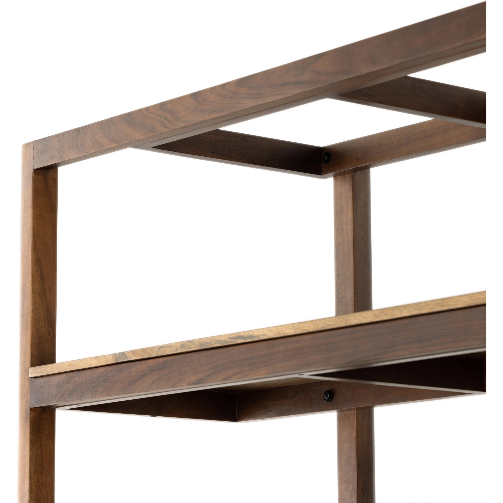 Reza Wide Bookcase by Four Hands in smoked honey, raw brass, toasted acacia. Made from solid acacia, solid parawood in a modern style.