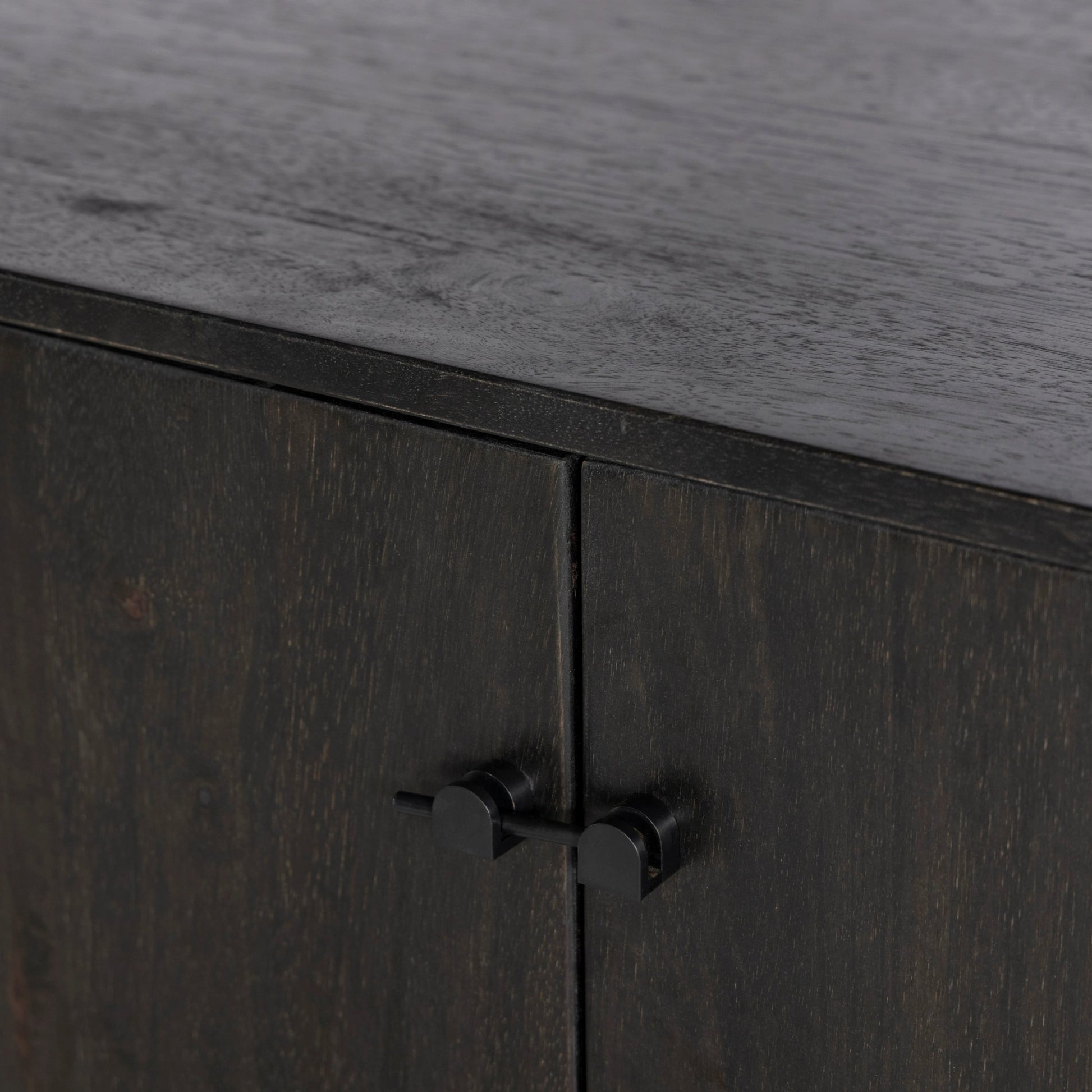 Reza Wide Bookcase by Four Hands in smoked honey, raw brass, toasted acacia. Made from solid acacia, solid parawood in a modern style.