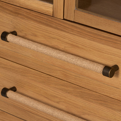 Laker Cabinet by Four Hands in black oak. Made from solid oak, rush, oak veneer in a cottage & farmhouse style.