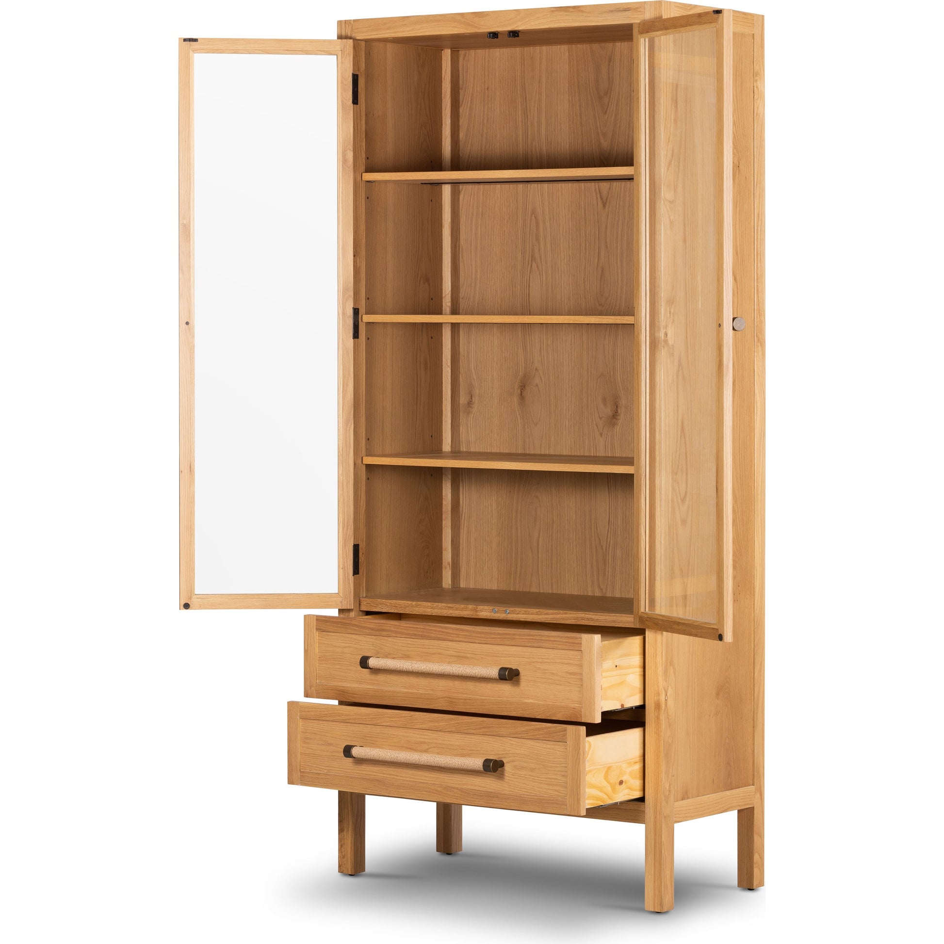 Laker Cabinet by Four Hands in black oak. Made from solid oak, rush, oak veneer in a cottage & farmhouse style.