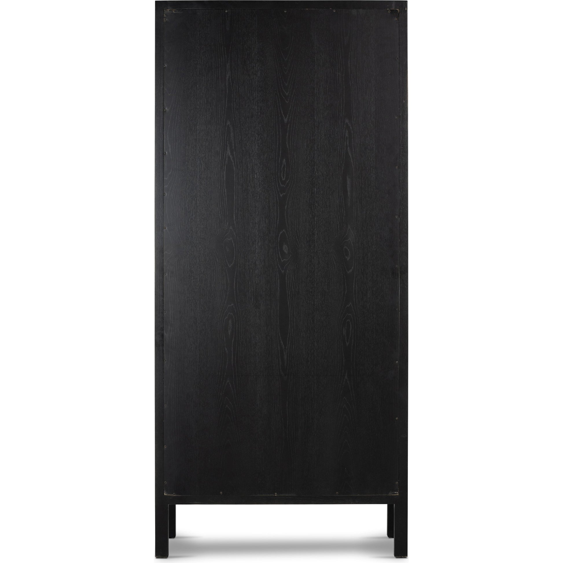 Laker Cabinet by Four Hands in black oak. Made from solid oak, rush, oak veneer in a cottage & farmhouse style.