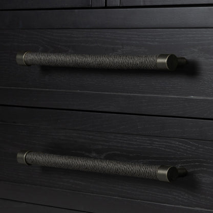 Laker Cabinet by Four Hands in black oak. Made from solid oak, rush, oak veneer in a cottage & farmhouse style.