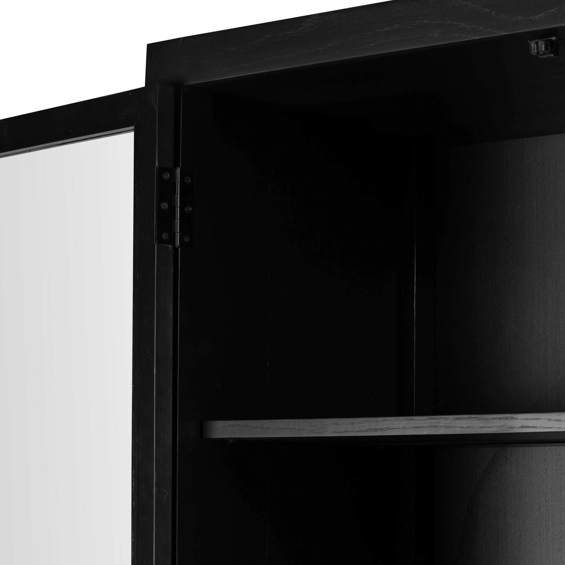 Laker Cabinet by Four Hands in black oak. Made from solid oak, rush, oak veneer in a cottage & farmhouse style.