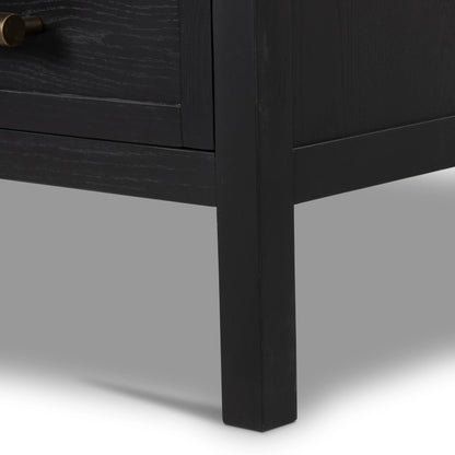 Laker Cabinet by Four Hands in black oak. Made from solid oak, rush, oak veneer in a cottage & farmhouse style.