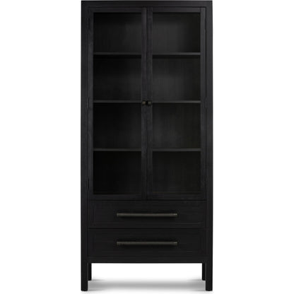 Laker Cabinet by Four Hands in black oak. Made from solid oak, rush, oak veneer in a cottage & farmhouse style.