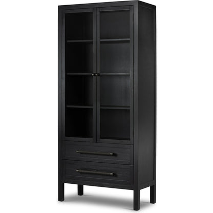 Laker Cabinet by Four Hands in black oak. Made from solid oak, rush, oak veneer in a cottage & farmhouse style.