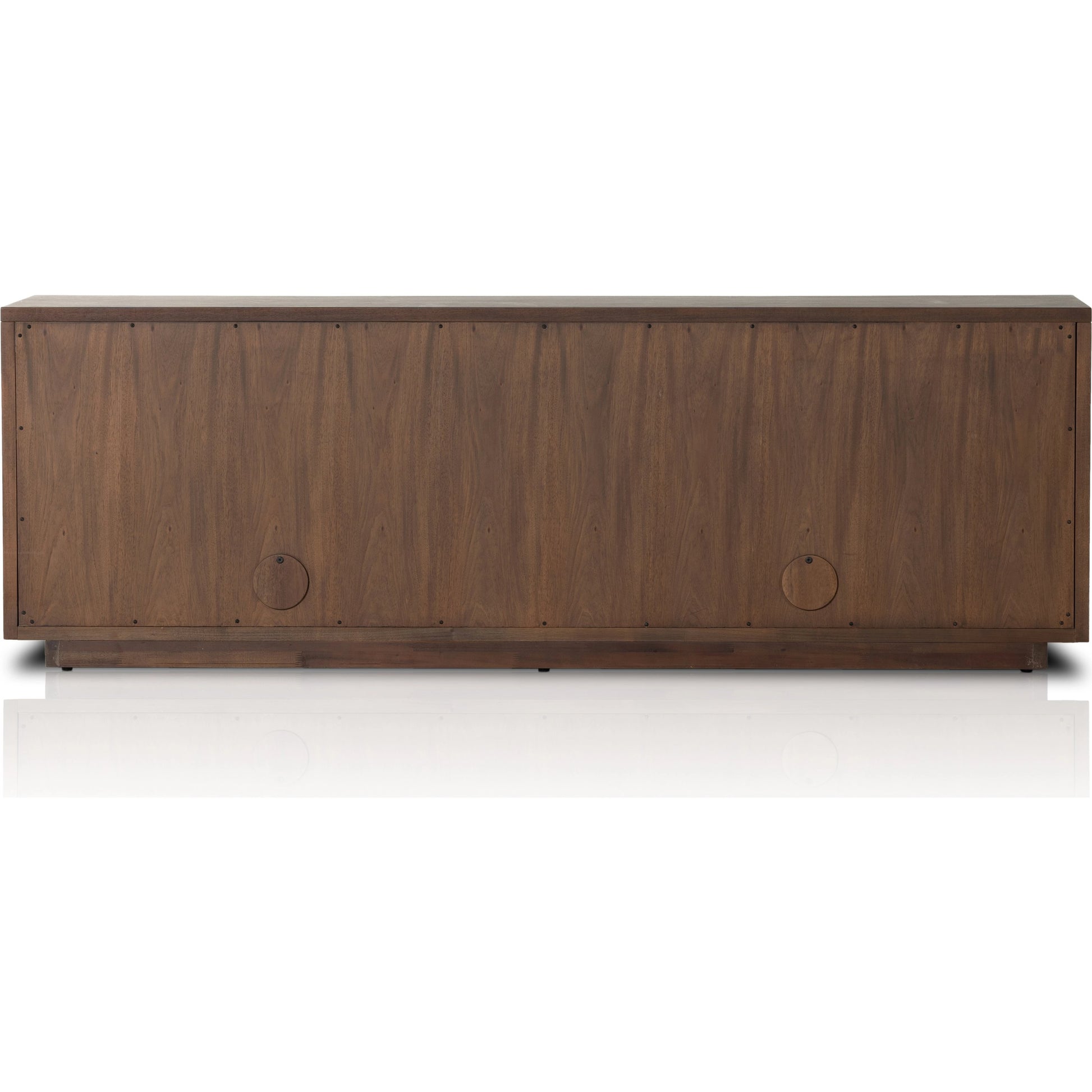 Nyland Media Console by Four Hands in black mahogany. Made from mahogany veneer, solid mahogany, sugar palm in a modern style.