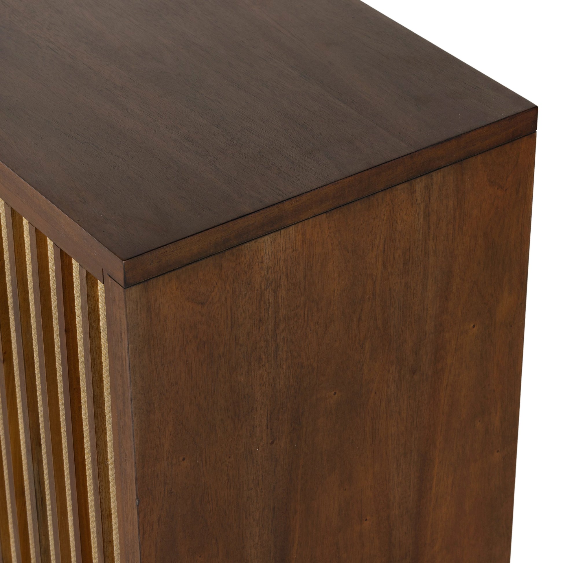 Nyland Media Console by Four Hands in black mahogany. Made from mahogany veneer, solid mahogany, sugar palm in a modern style.