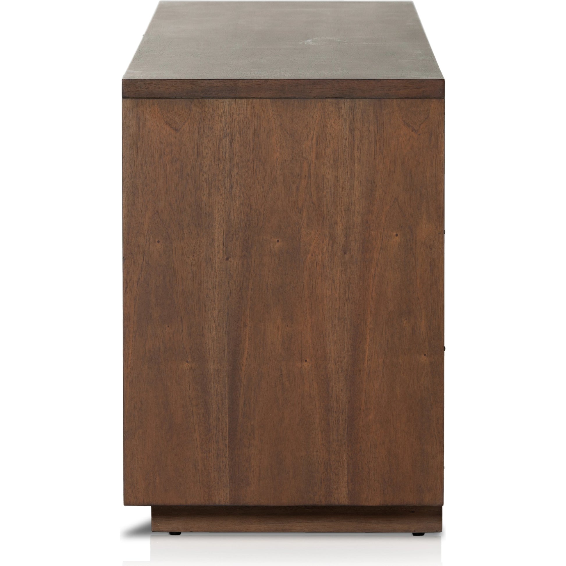 Nyland Media Console by Four Hands in black mahogany. Made from mahogany veneer, solid mahogany, sugar palm in a modern style.