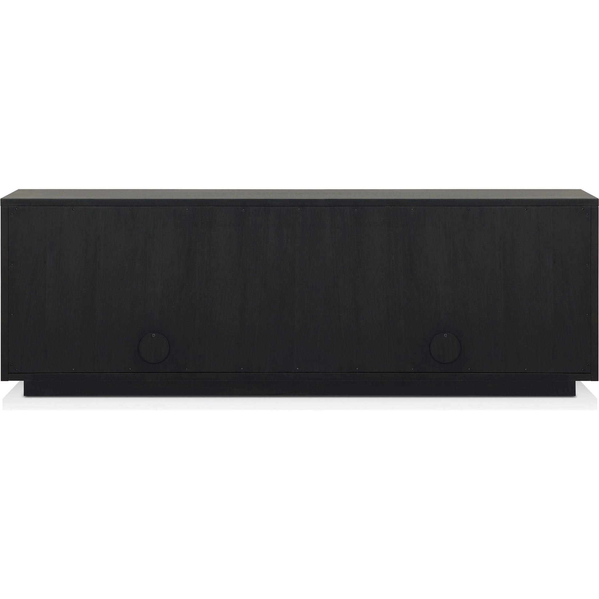 Nyland Media Console by Four Hands in black mahogany. Made from mahogany veneer, solid mahogany, sugar palm in a modern style.