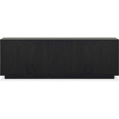 Nyland Media Console by Four Hands in black mahogany. Made from mahogany veneer, solid mahogany, sugar palm in a modern style.