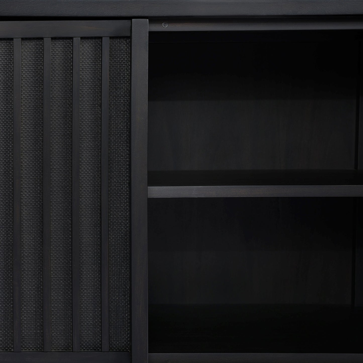 011 SI-2001742 | Additional Silo | Nyland Media Console by Four Hands in black mahogany. Made from mahogany veneer, solid mahogany, sugar palm in a modern style.