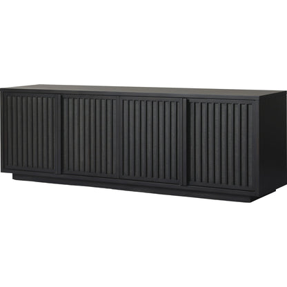 Nyland Media Console by Four Hands in black mahogany. Made from mahogany veneer, solid mahogany, sugar palm in a modern style.