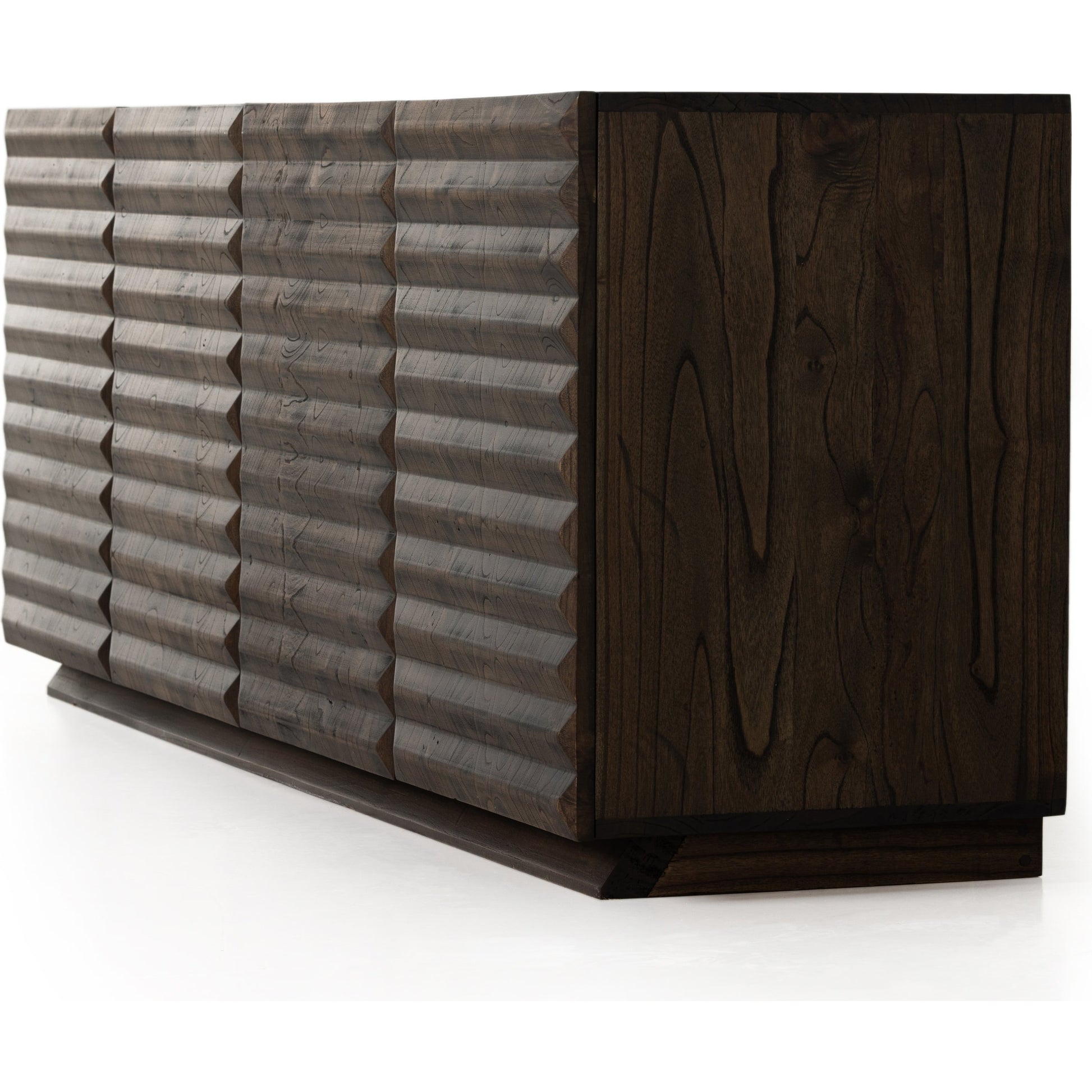 Tussac Media Console by Four Hands in matte brown neem. Made from solid neem wood in a transitional style.